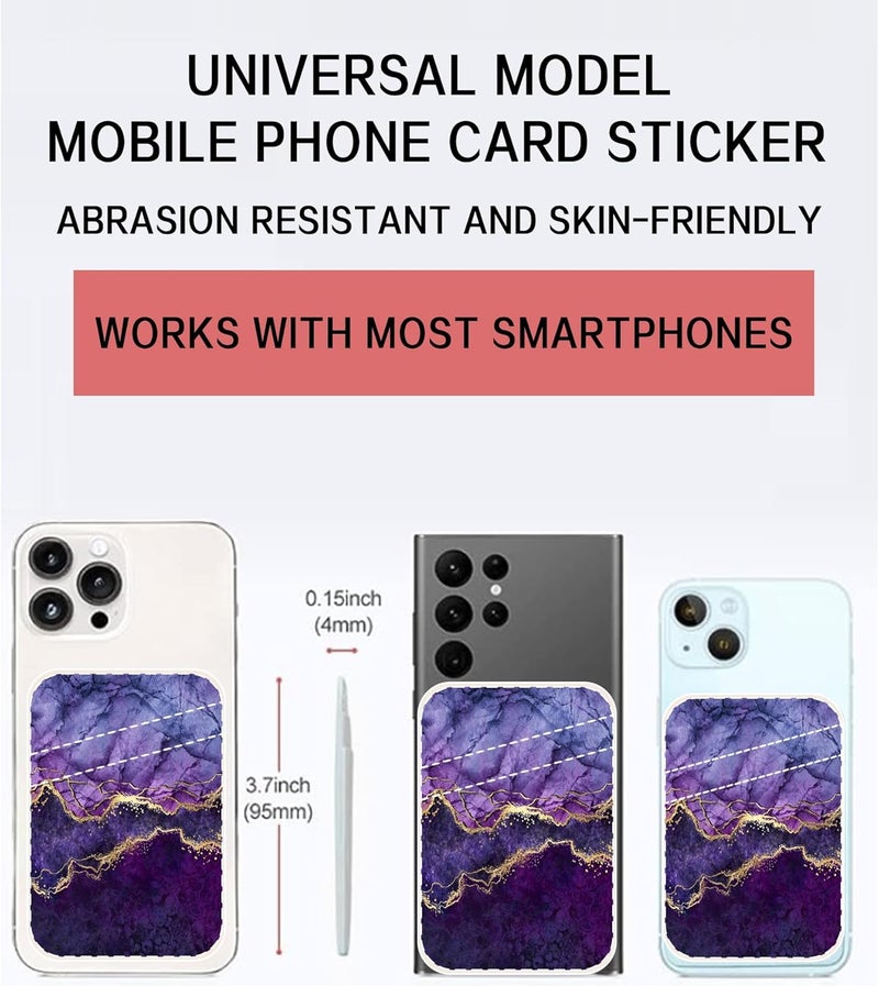 AOHRO Dual Pocket Leather Phone Wallet Adhesive Stick On, Cute Card Holder, Credit Card Holder for Phone Case, Luxury Blue Marble - Image 2